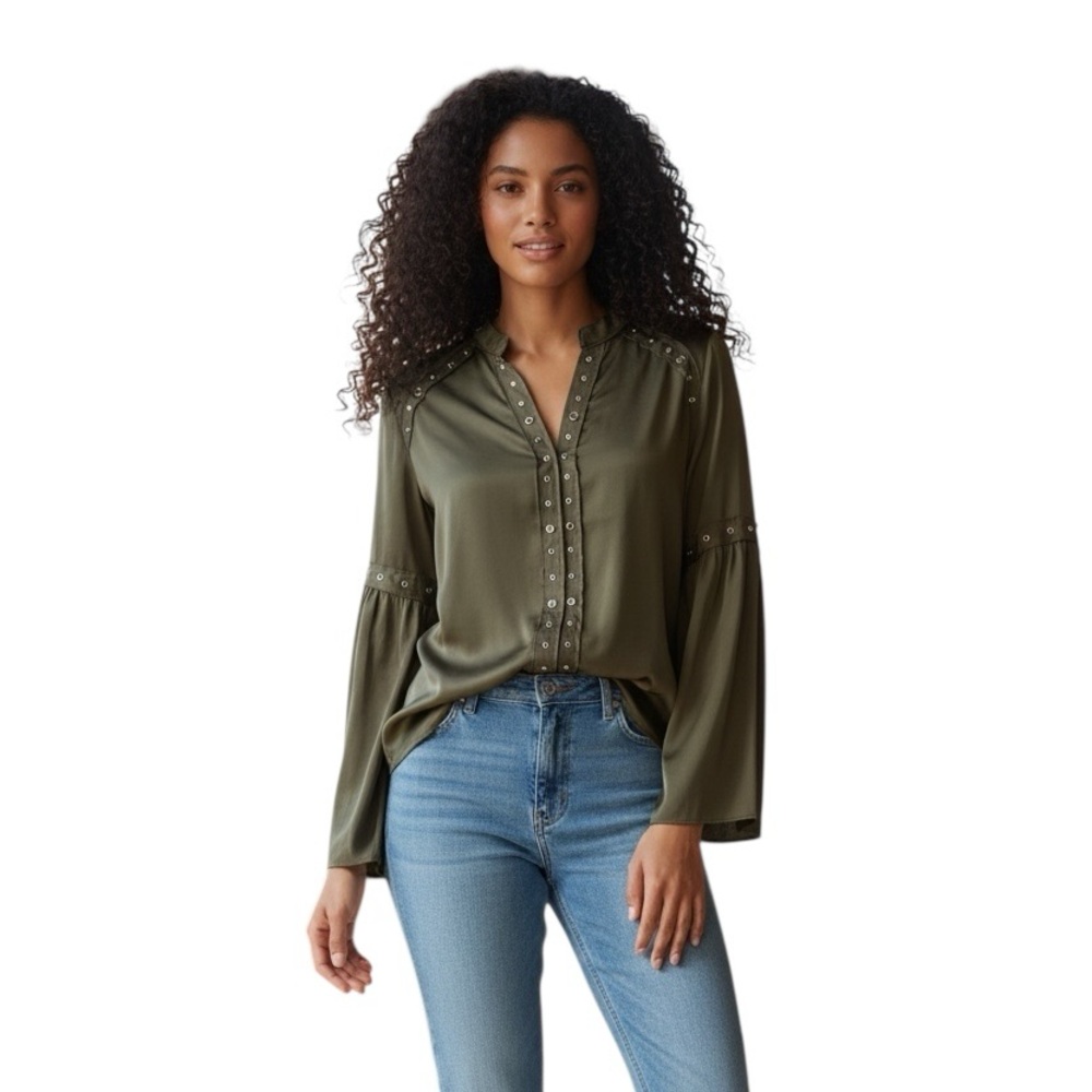 Soft Surroundings casual boho studded trim flowy long sleeve shirt
